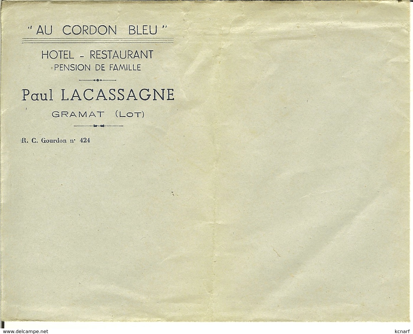 Vieille Enveloppe De GRAMAT ( LOT ) " AU CORDON BLEU - Hotel-restaurant " Paul Lacassagne . - Historische Dokumente