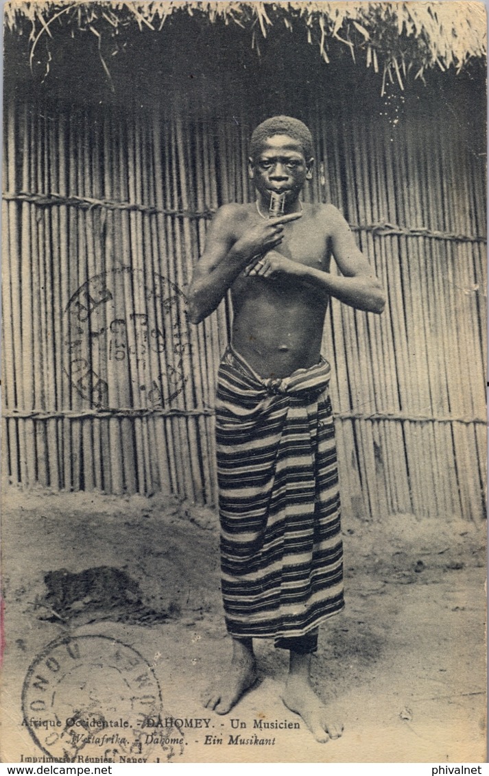 1912 , DAHOMEY - PROTECTORADO FRANCÉS , T.P. CIRC. COTONOU - TETÉ ( MOZAMBIQUE ) ,  VIA PARIS , MUSICA , MUSIC , ETNIC - Lettres & Documents