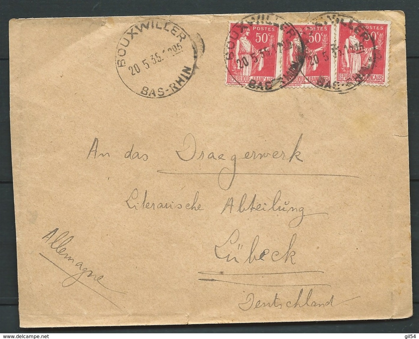 LSC Affr. / Yvert N° 283 X 3 , OBL. CAD BOUXWILLER ( Bas-rhin )  Pou L'allemagne 05/1935  -  LL17206 - Posttarife