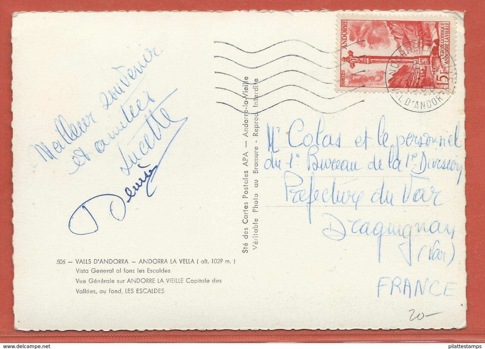 ANDORRE CARTE DE 1950 DE ANDORRE LA VIEILLE POUR DRAGUIGNAN FRANCE - Storia Postale