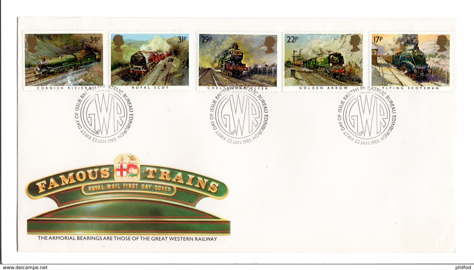 EDINBURGH -  22 JAN. 1985 - FAMOUS TRAINS  - Trains De Renommée Mondiale - 1981-1990 Decimal Issues