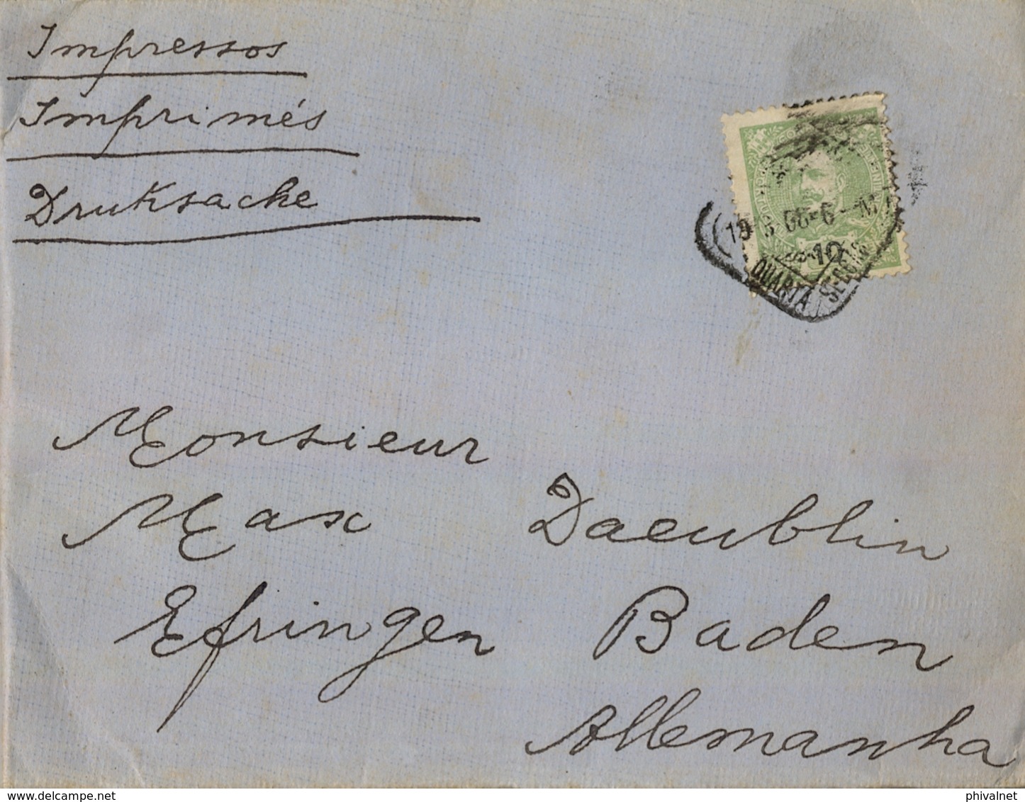 1908 , PORTUGAL , SOBRE CIRCULADO , LISBOA - BADEN , D. CARLOS I Nº 128 , RTE. CABO DE SUBMARINOS - Briefe U. Dokumente