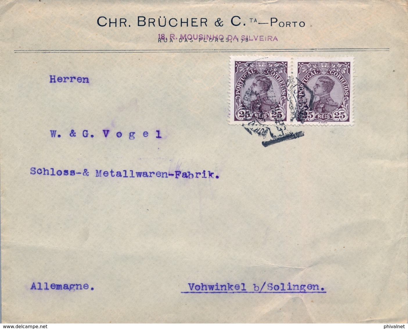 1910 , PORTUGAL , SOBRE CIRCULADO , OPORTO - VOHWINKEL , D. MANUEL II 161 X 2 - Storia Postale