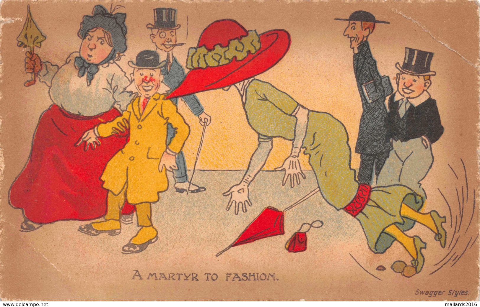 "A MARTYR TO FASHION" - A 'SWAGGER STYLES' VALENTINE'S VINTAGE COMIC POSTCARD #2848 - Humor