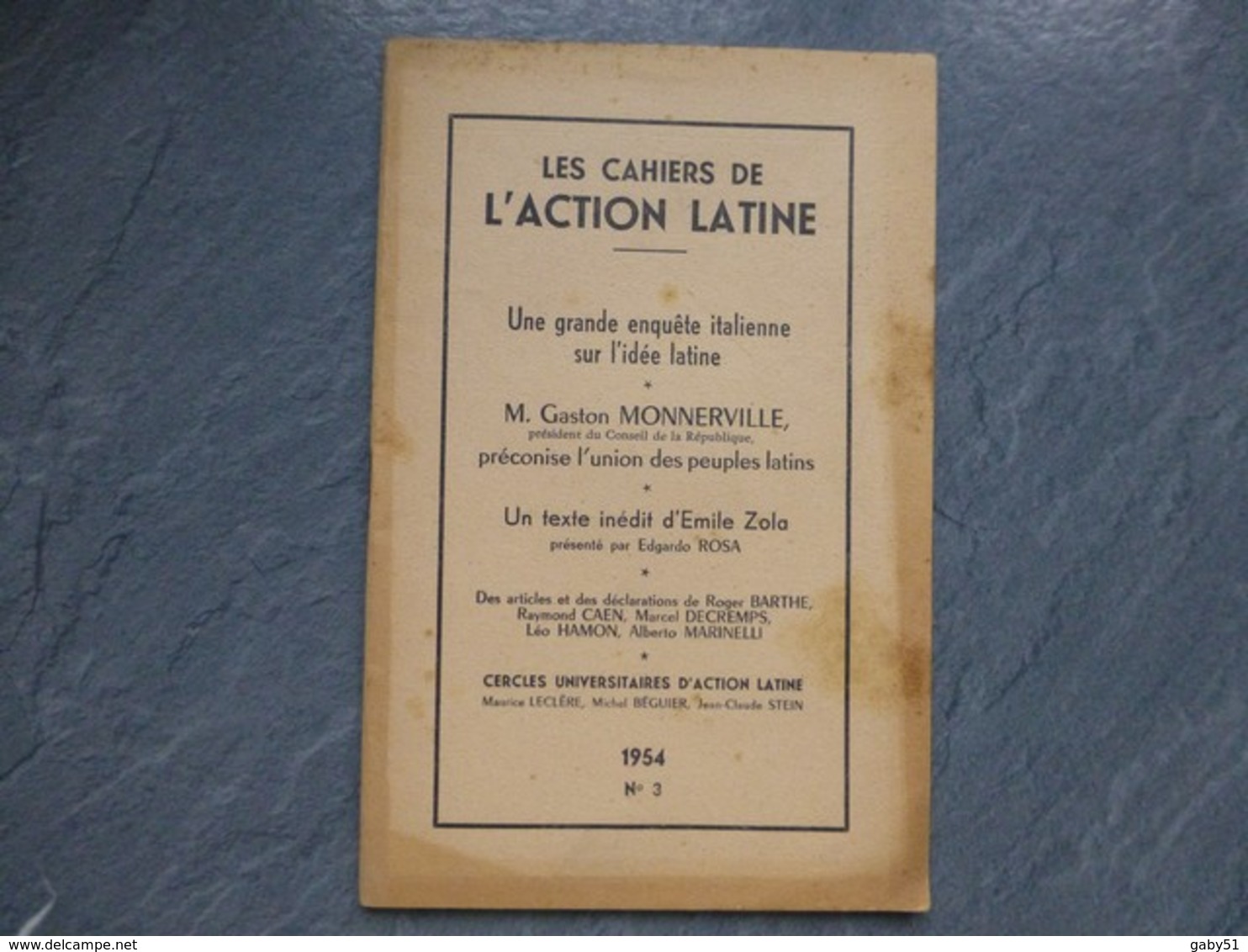 Un E Grande Enquête Italienne Sur L'idée Latine, G. Monnerville, Un INDEDIT De ZOLA, 1954 ; L05 - 1901-1940