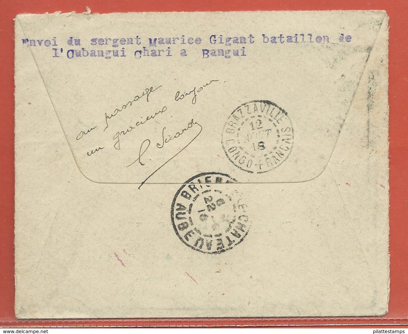 OUBANGUI LETTRE EN FRANCHISE DE 1916 DE BANGUI POUR TROYES FRANCE - Brieven En Documenten