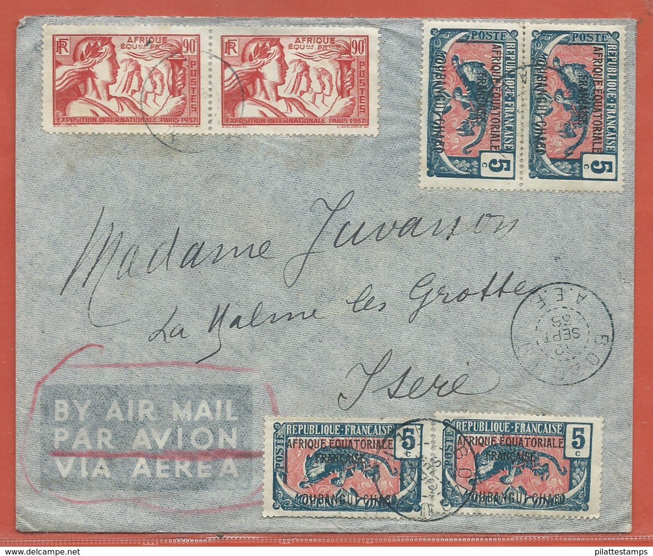 OUBANGUI LETTRE PAR AVION DE 1935 DE BANGUI POUR LA BALME LES GROTTES FRANCE - Storia Postale