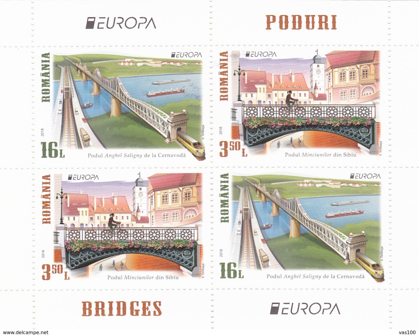 EXTRA PRICE! ROMANIA, 2018,Europa 2018: BRIDGES, Europa-CEPT,X2SET IN MS FACE VALUE! DISCOUNT! - 2018