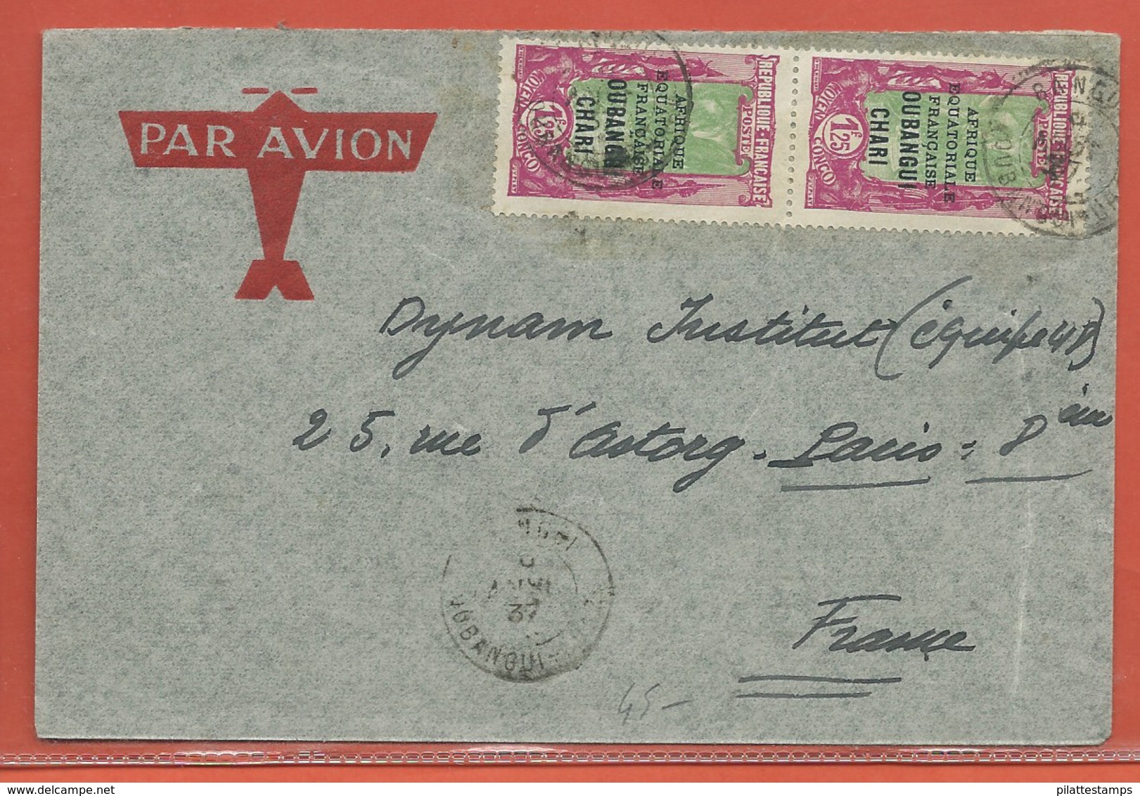 OUBANGUI LETTRE PAR AVION DE 1937 DE BANGUI POUR PARIS FRANCE - Briefe U. Dokumente