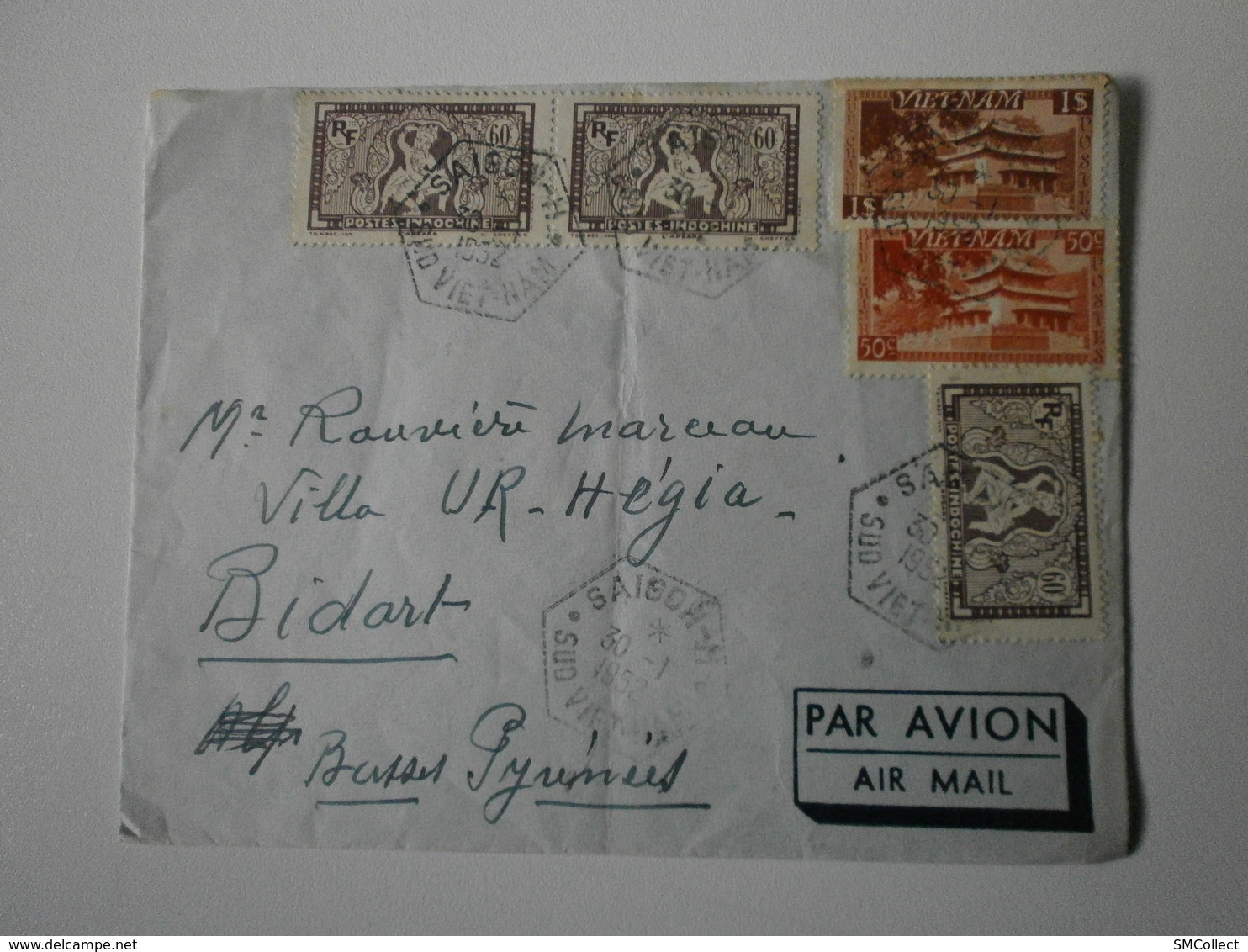 Saïgon, Sud Viet Nam. Lettre Par Avion Vers La France, 1952 - Lettres & Documents