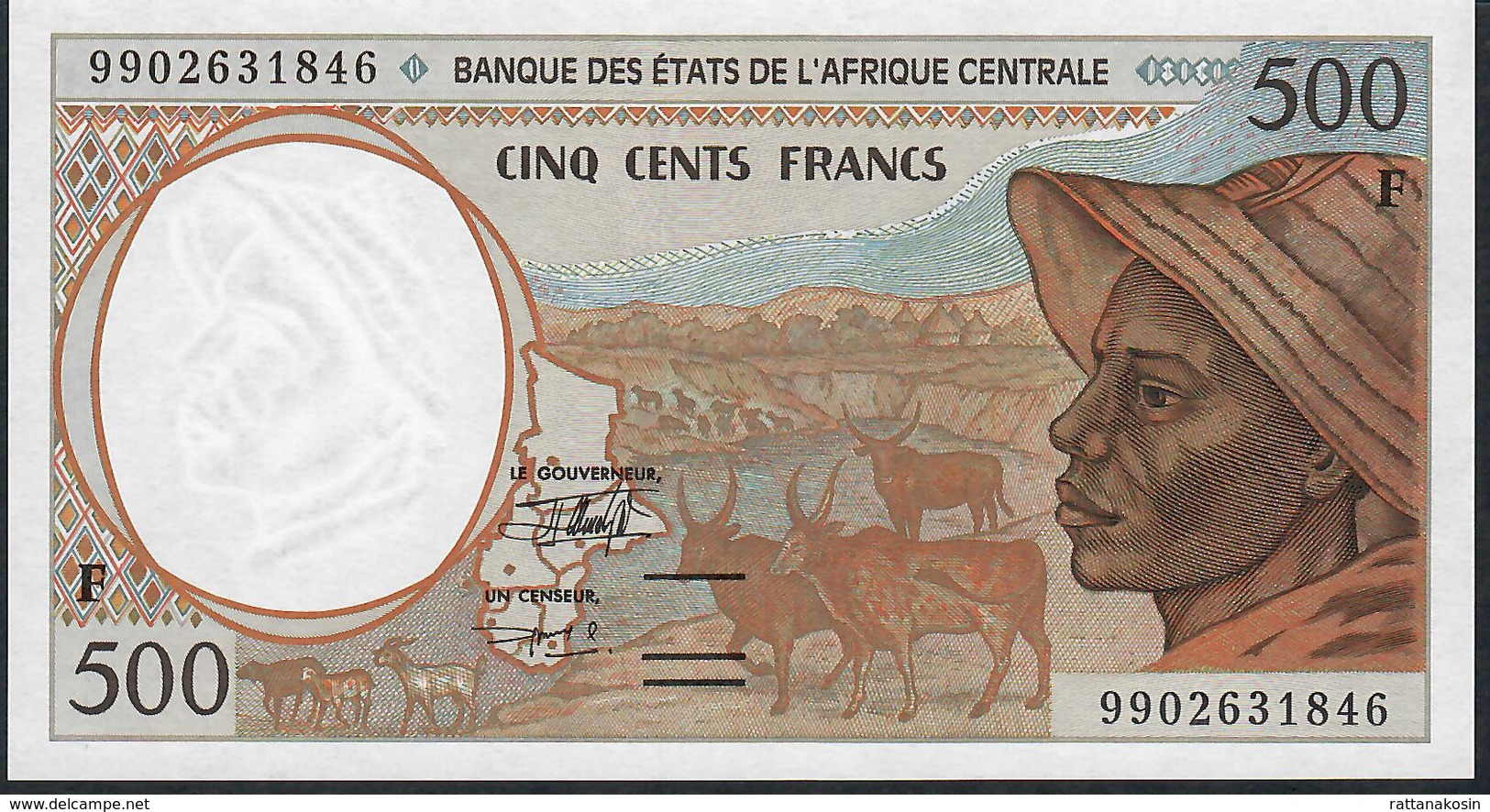 C.A.S. LETTER F CENTRAL AFRICAN  REPUBLIC P301Ff 500 FRANCS (19)99  1999 UNC. - Central African States