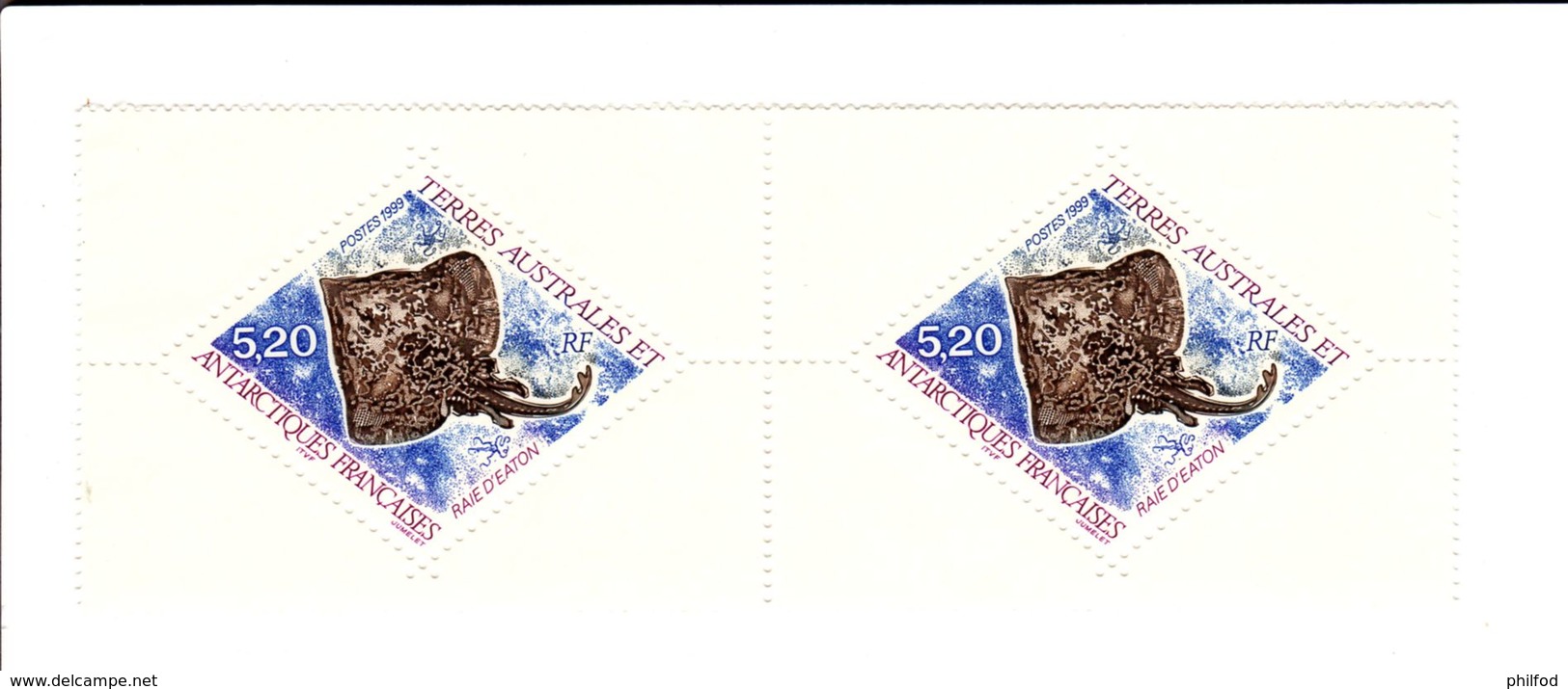 Terres Australes Et Antarctiques Françaises - N° 240 - Poissons Raie D' Eaton - Neuf - Bloc De 2 Timbres - Unused Stamps