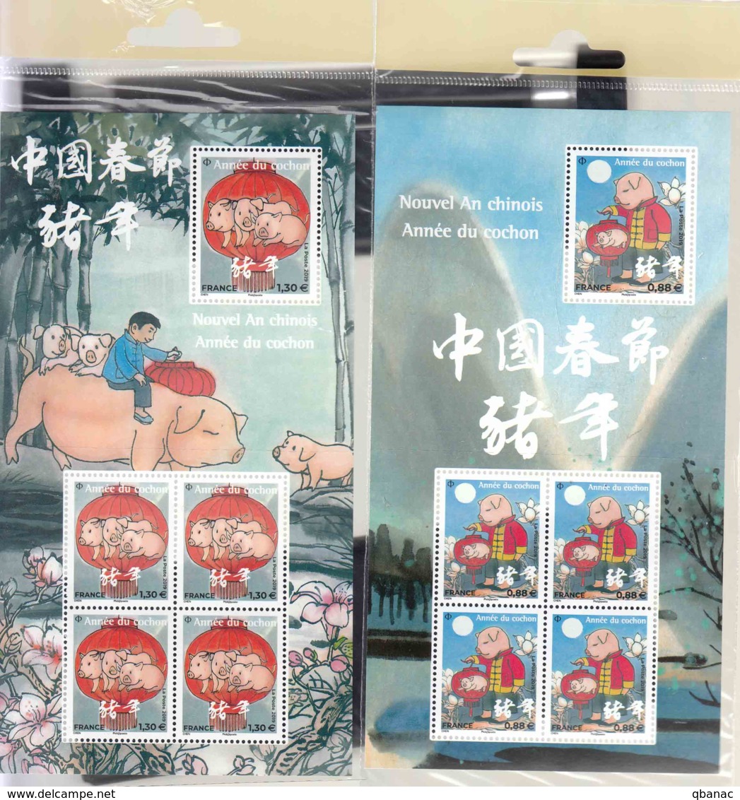 France 2019 Chinese Year Of The Pig (Annee Du Cochon) Yvert#5295,5297 Blocks, Mint Never Hinged, Unopened - Neufs