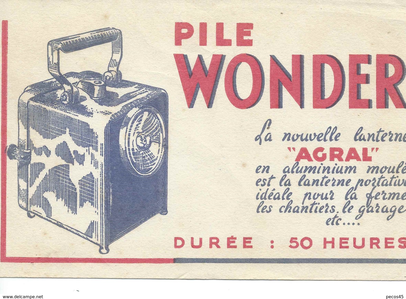 Buvard "PILE WONDER - Lanterne AGRAL". - Batterien