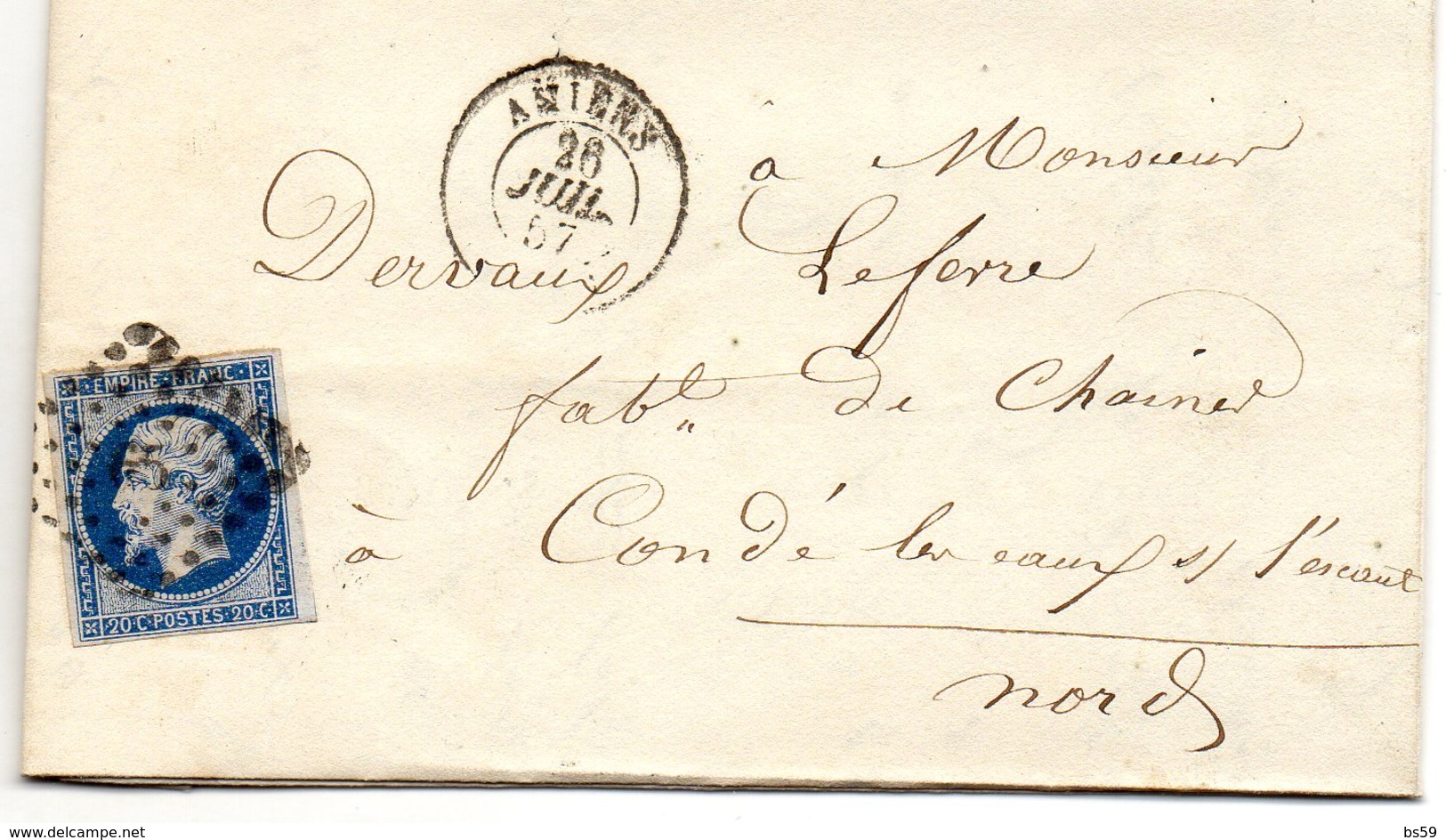 Somme - LAC Affr N° 14A Obl PC 65 Càd Type 15 Amiens - 1849-1876: Période Classique