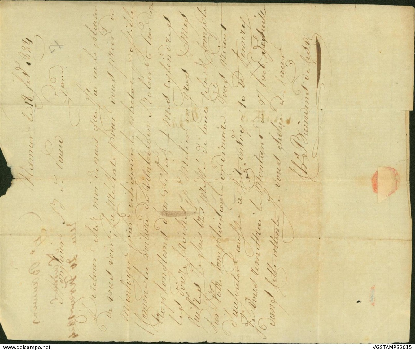 BELGIQUE LETTRE DATE DE NAMUR 18/01/1824 "NAMUR" 32 X7 Mm VERS GAND (BE) DC-6457 - 1815-1830 (Dutch Period)