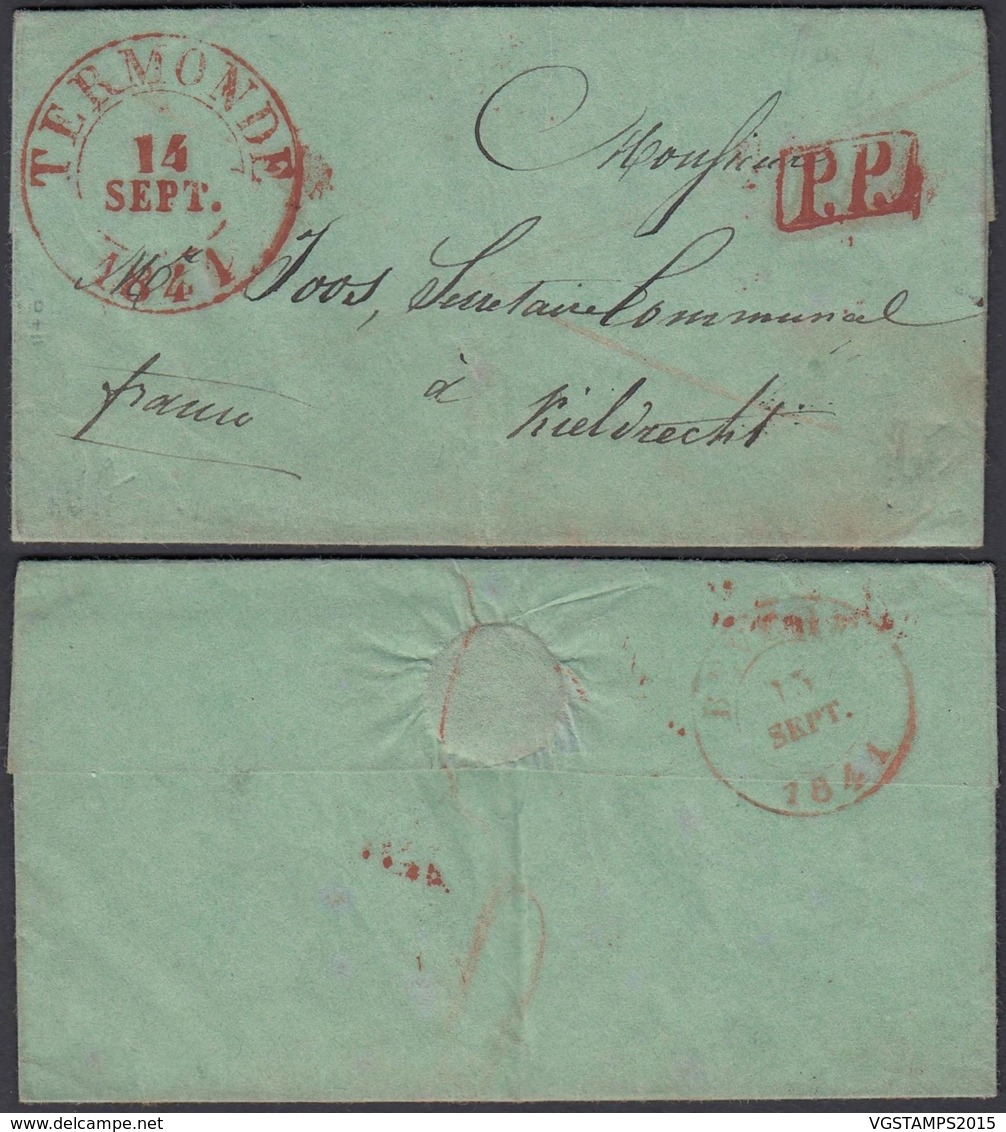 BELGIQUE LETTRE DATE DE ZELELE 13/10/1841 "TERMONDE " VERS KIELTRECHT (BE) DC-6461 - 1830-1849 (Belgica Independiente)