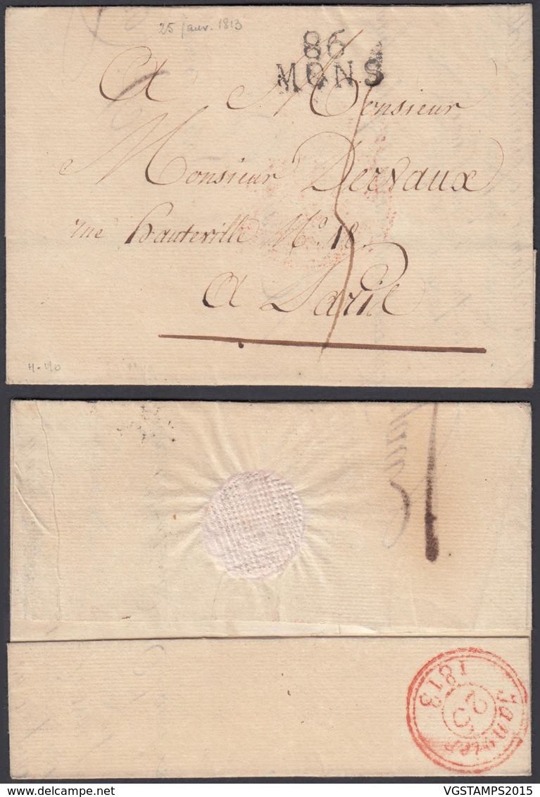 BELGIQUE LETTRE DATE DE MONS 1813 " 86 MONS " VERS PARIS (BE) DC-6462 - 1794-1814 (Periodo Frances)