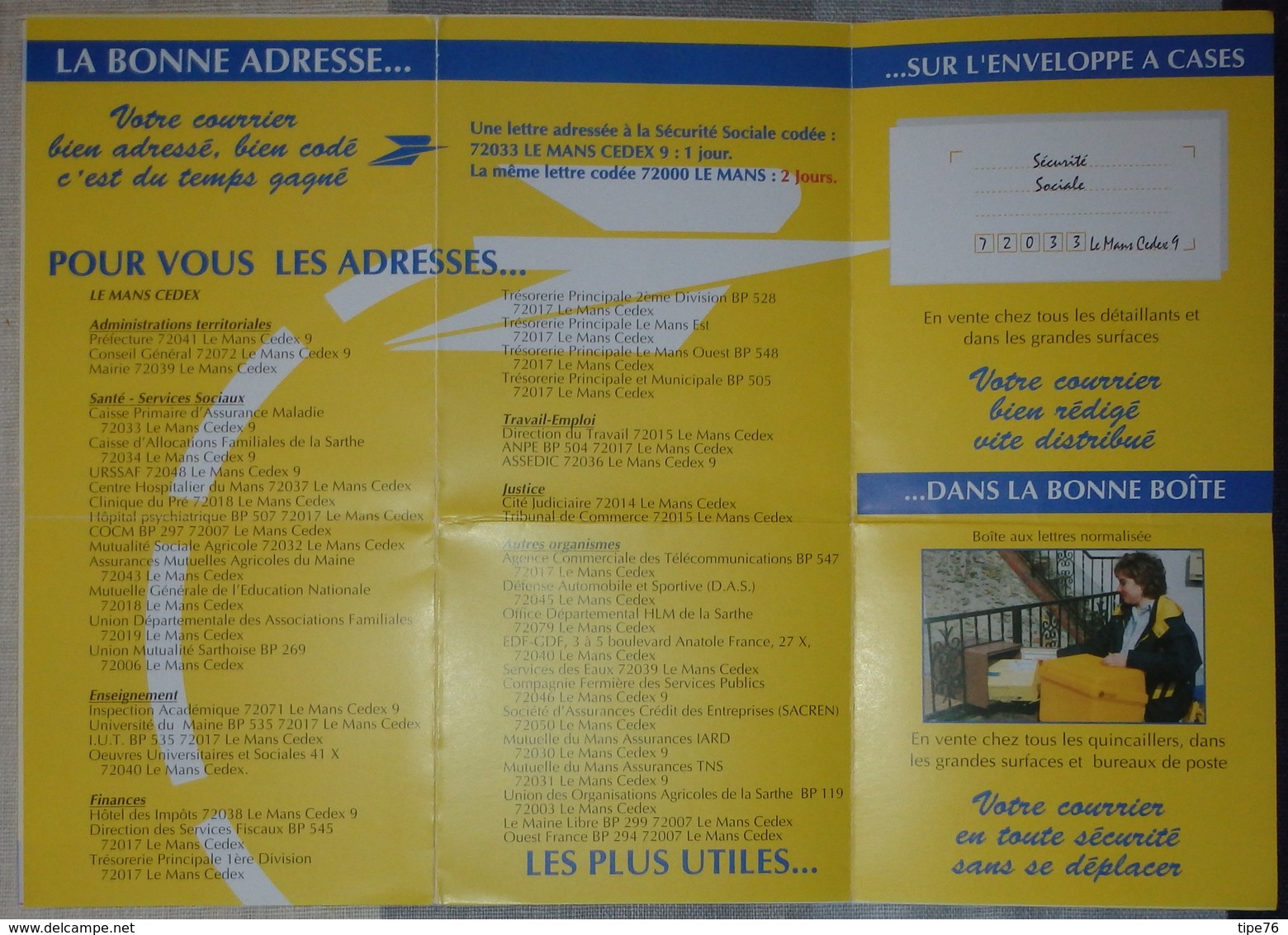 Calendrier Flyer  La Poste  3 Volets  - Avec Votre Facteur - Le Mans - Small : 1991-00