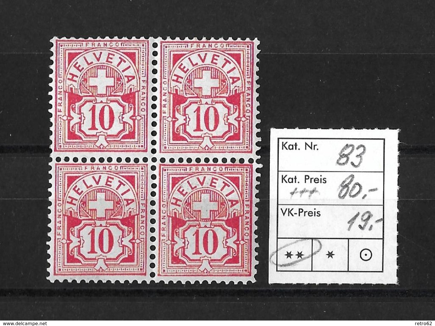 1906 ZIFFERMUSTER → SBK-83** Viererblock, Faserpapier Mit Wasserzeichen - Unused Stamps