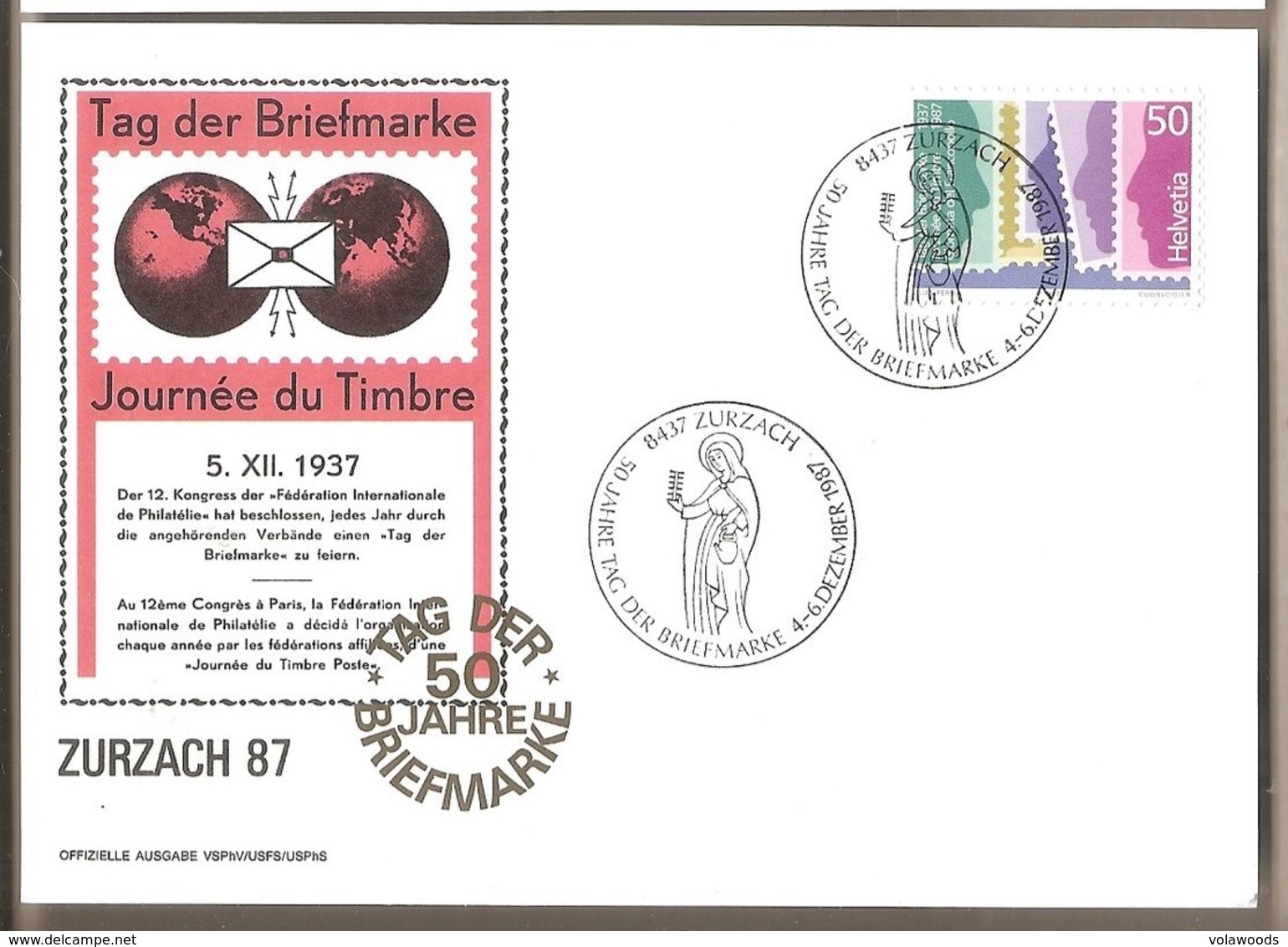 Svizzera - Cartolina Con Annullo Speciale: Giornata Del Francobollo - 1987 - Storia Postale
