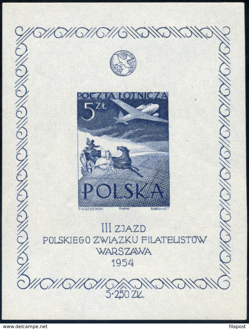 Poland 1954 Mi Bl A I III Congress Of The Polish Philatelic Society, Official Blueprint Mail Coach Fotoatest MNH** - Abarten & Kuriositäten