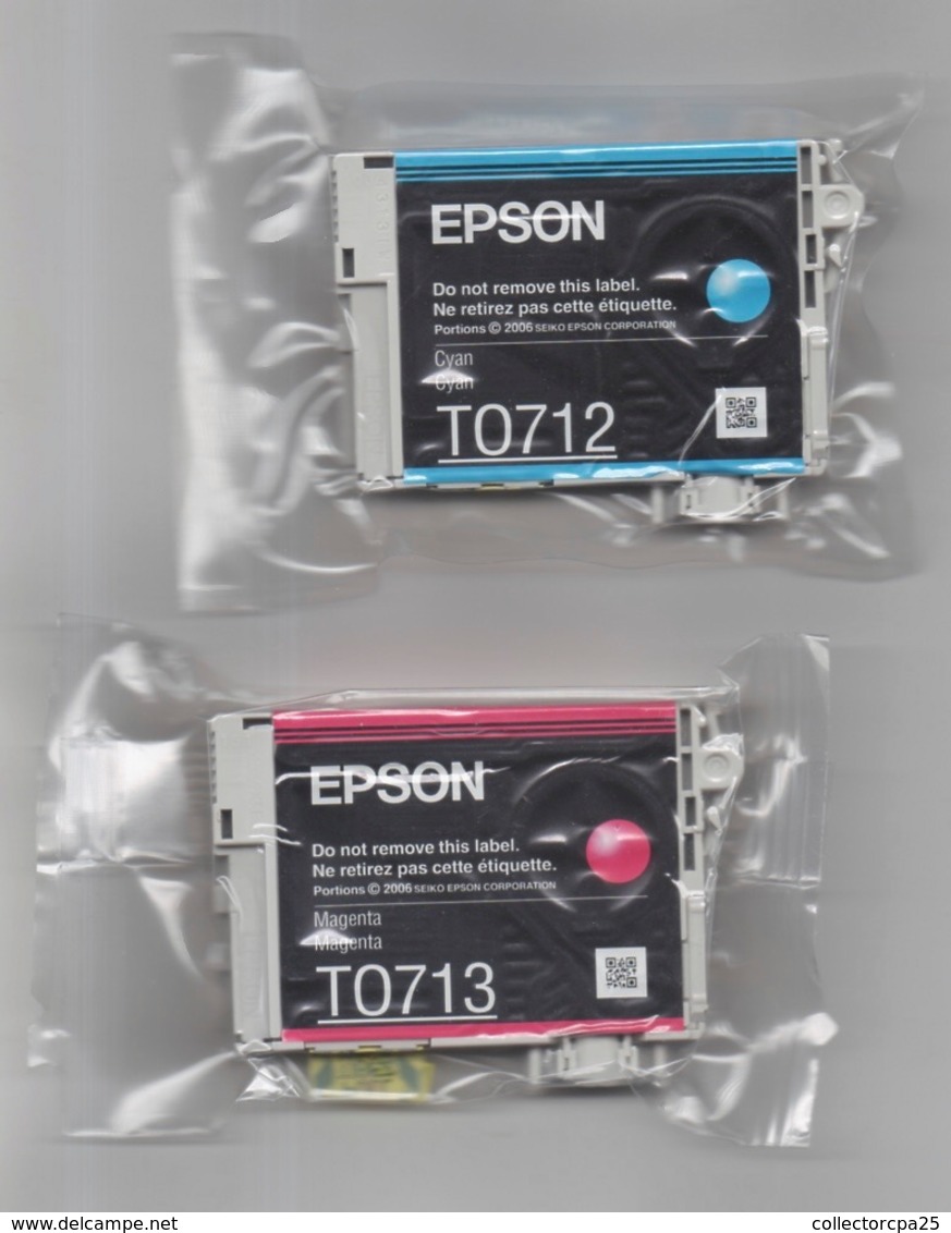 2 Cartouches Imprimantes Epson Neuves T0713 Magenta Et T0712 Cyan - Autres & Non Classés