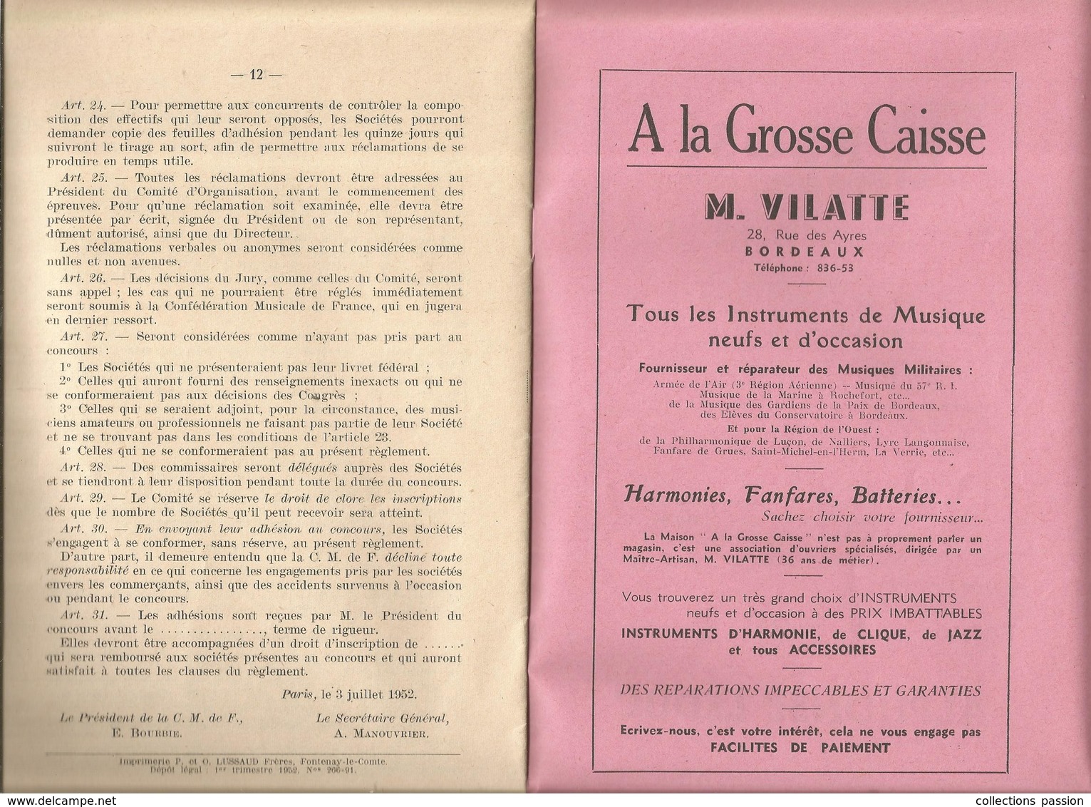 JC , Bulletin Trimestriel De La Fédération Des Sociétés Musicales De L'Ouest ,1953, 12 Pages , 3 Scans , Frais Fr 1.95 E - Musique