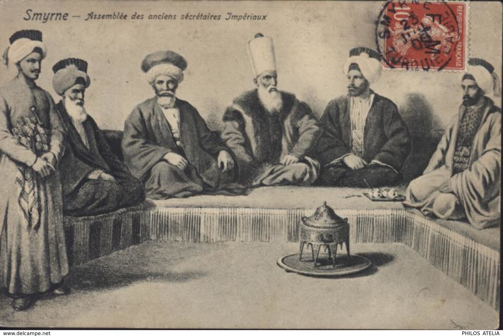 YT FM N5 CAD Bureau Français à L'étranger Smyrne Turquie D'Asie 23 Juil 09 CPA Smyrne Assemblée Secrétaires Impériaux - 1837-1914 Smyrna