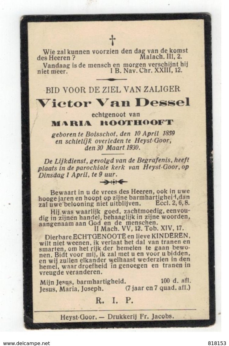 DP Victor Van Dessel Geboren Booischot 1859,echtgen. V MARIA ROOTHOOFT,gestorven Heist Goor 1930 - Religion & Esotérisme