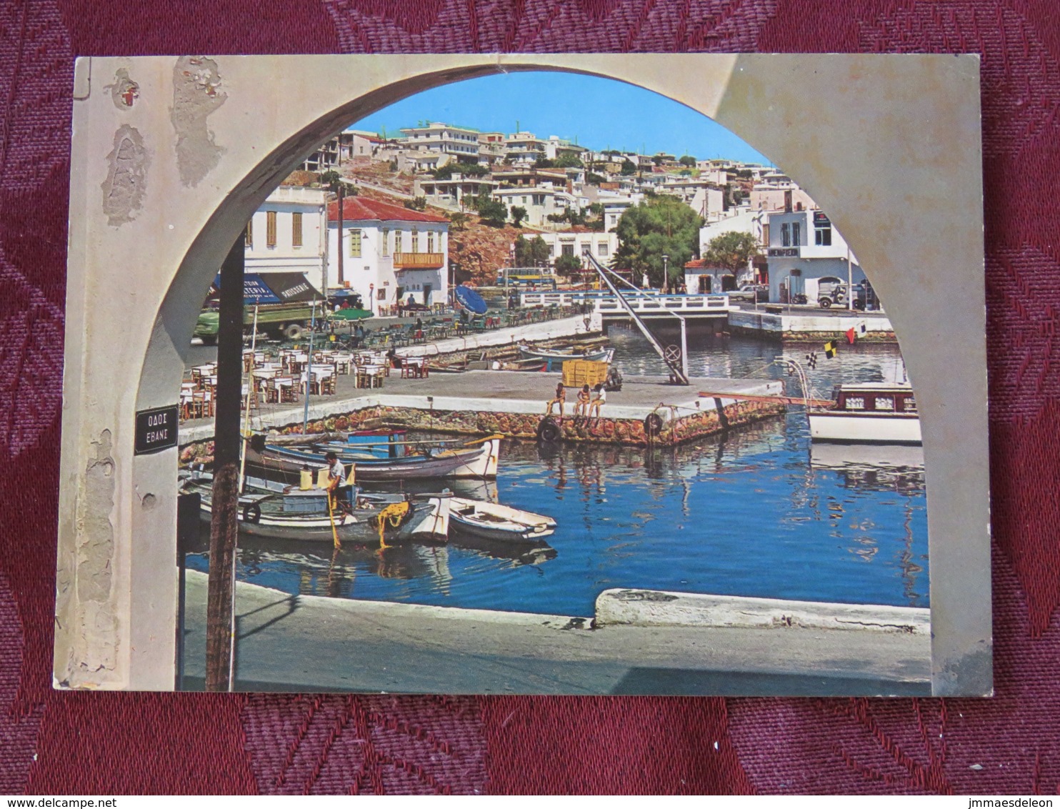 Greece 1982 Postcard "Crete St. Nikolaos Harbor" To England - Byzantine Book Illustration - Greece