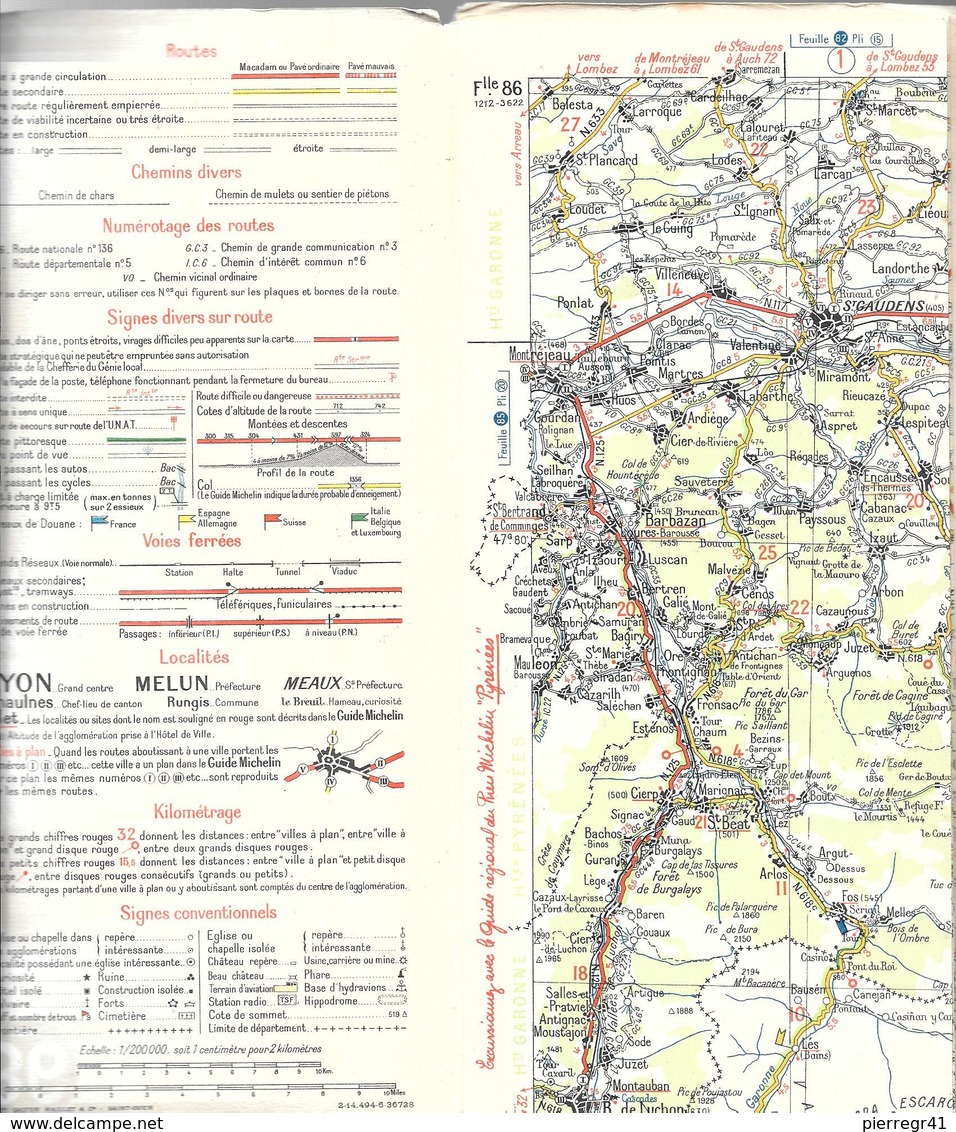 CARTE-ROUTIERE-MICHELIN-1936-N°86-1212-3622-LUCHON-PERPIGNAN-TBE-Comme NEUVE - Cartes Routières