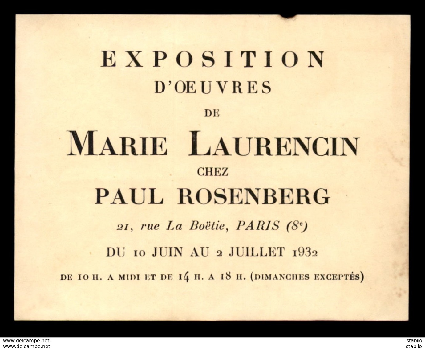 PEINTURE - EXPOSITION D'OEUVRES DE MARIE LAURENCIN CHEZ PAUL ROSENBERG, 21 RUE DE LA BOETIE PARIS 8E - 1932 - Non Classés