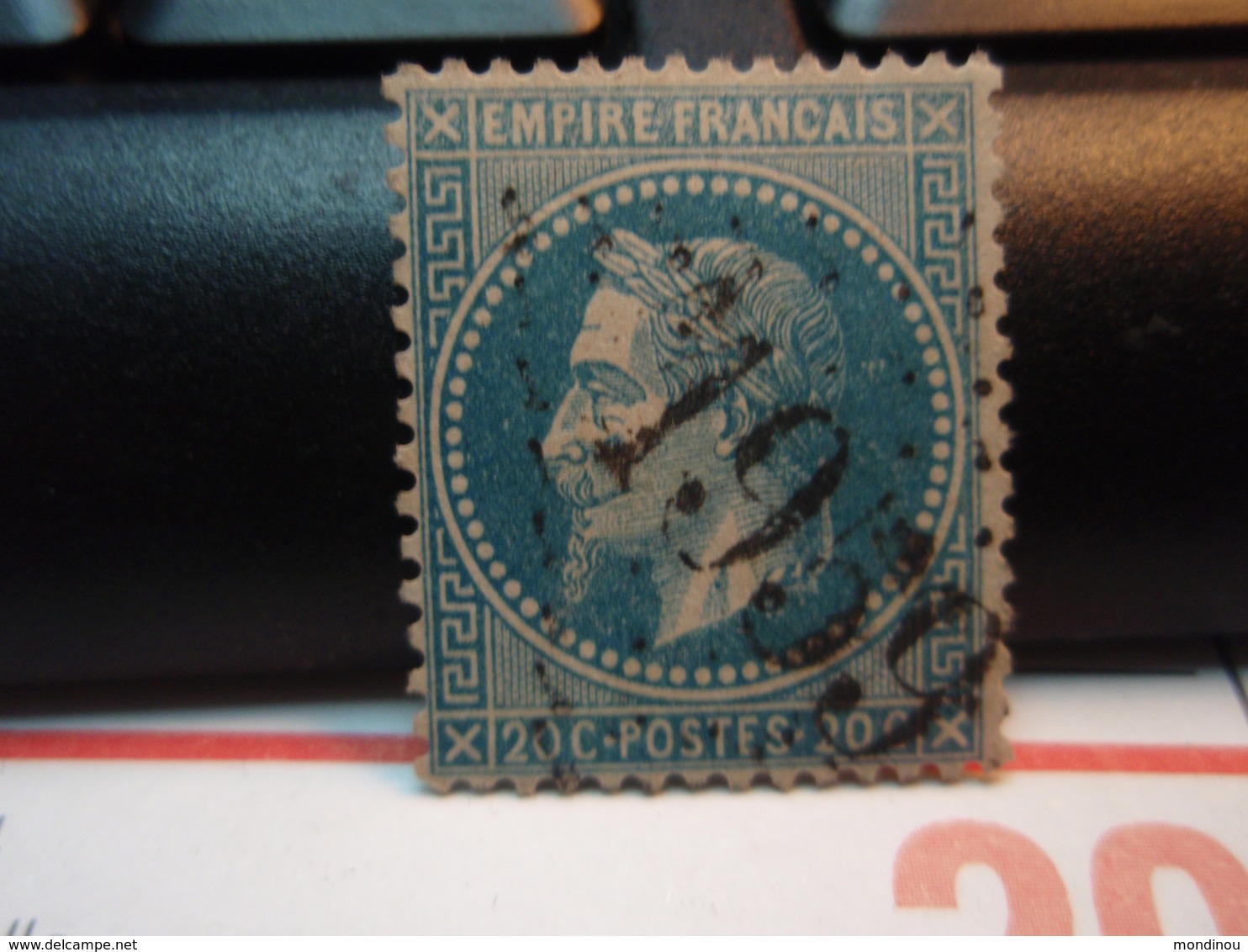 Timbre Empire Français 20 C. Napoléon III  Lauré. Oblitéré.  Numéroté : 1959 - 1863-1870 Napoléon III Lauré