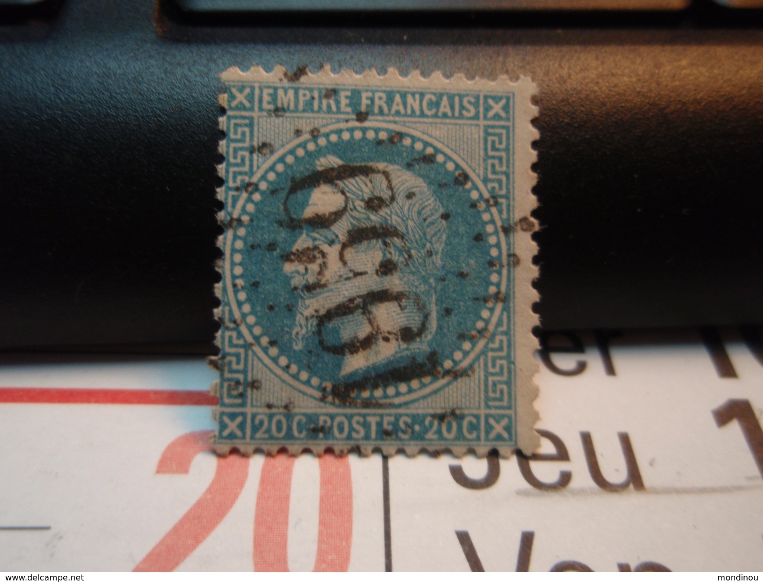 Timbre Empire Français 20 C. Napoléon III  Lauré. Oblitéré.  Numéroté : 1959 - 1863-1870 Napoléon III Lauré