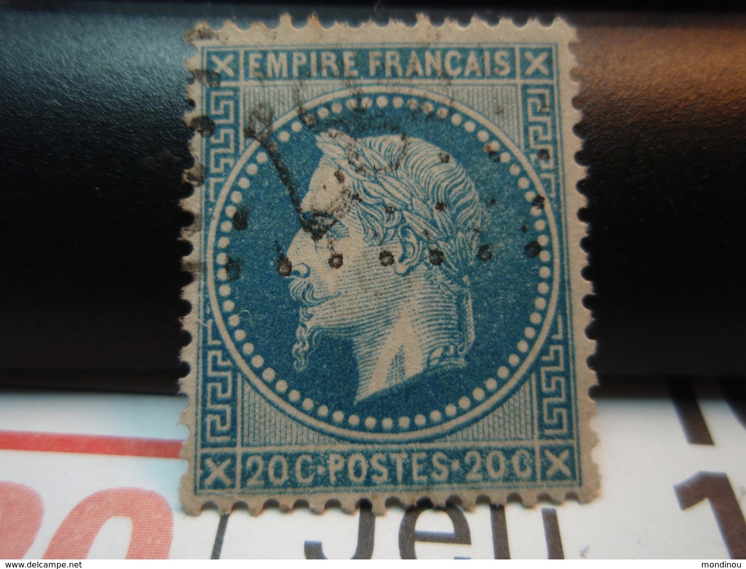 Timbre Empire Français 20 C. Napoléon III  Lauré. Oblitéré.  Numéroté : - 1863-1870 Napoléon III Lauré