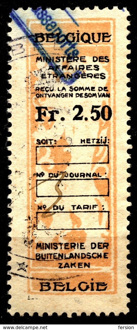 BELGIUM  Belgique - LION - Revenue Tax STAMP - USED - 2.50 - Ministere Des Affaires - CONSULAR - Francobolli