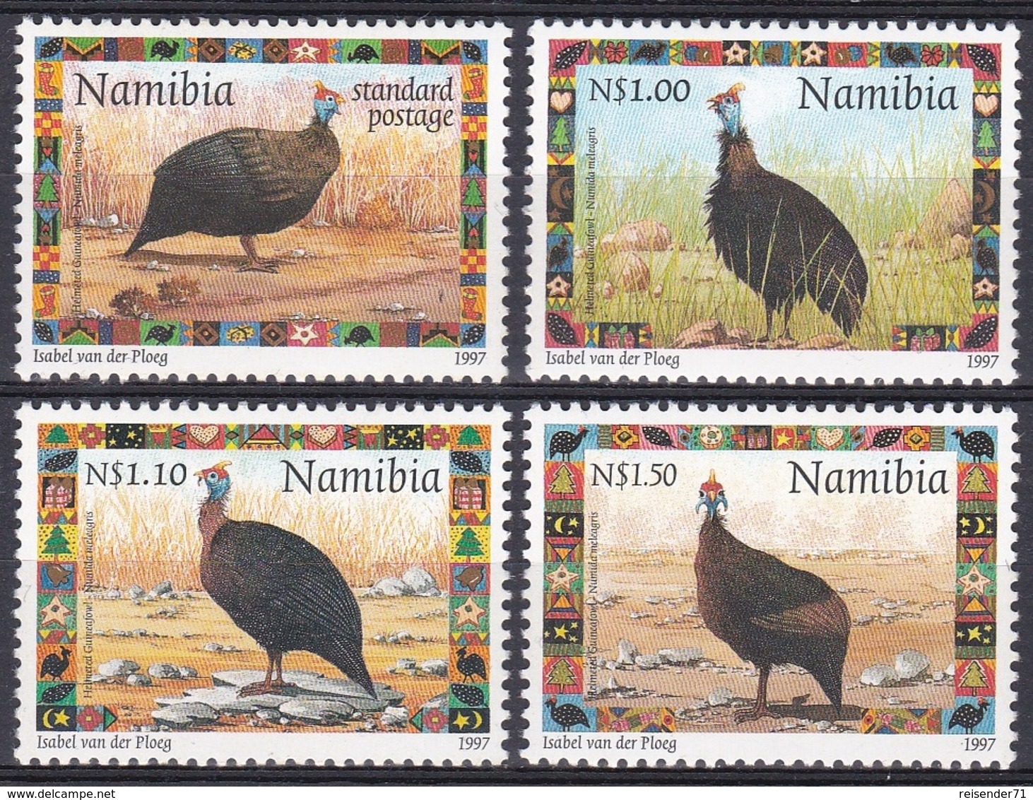 Namibia Südwestafrika SWA 1997 Tiere Fauna Animals Vögel Birds Oiseaux Aves Uccelli Perlhuhn Guineafowl, Mi. 871-4 ** - Namibia (1990- ...)