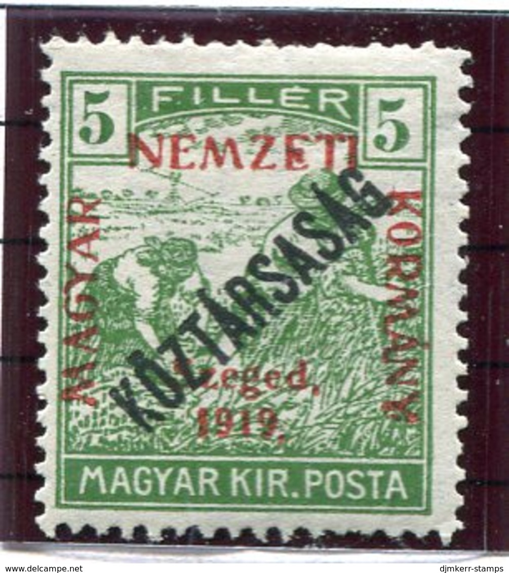 HUNGARY (SZEGED) 1919 Harvesters 5 F. Overprinted Köztarsasag LHM / *.  Michel 29 - Szeged