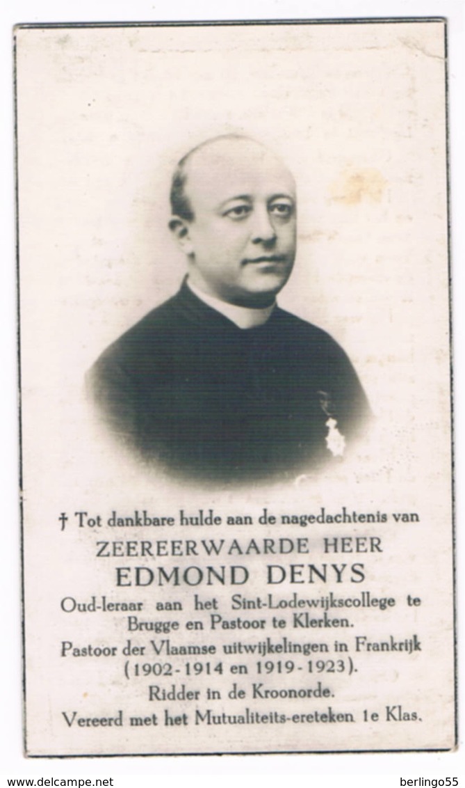 Dp. Pastoor. Denys Edmond. ° Roeselare 1865 † Lichtervelde 1929  (2 Scan's) - Religion & Esotérisme