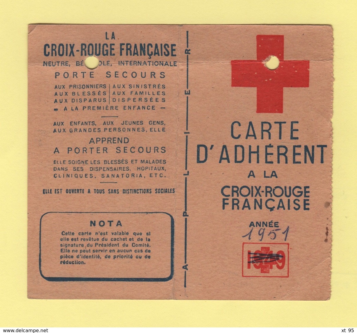 Carte Croix Rouge Francaise - Morez Du Jura - 1951 - Historical Documents