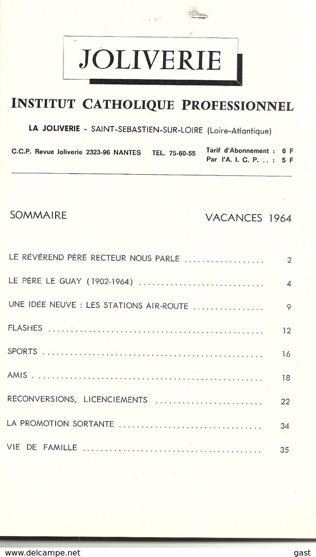 44  SAINT SEBASTIEN SUR LOIRE           " JOLIVERIE "     1964 - Diplômes & Bulletins Scolaires