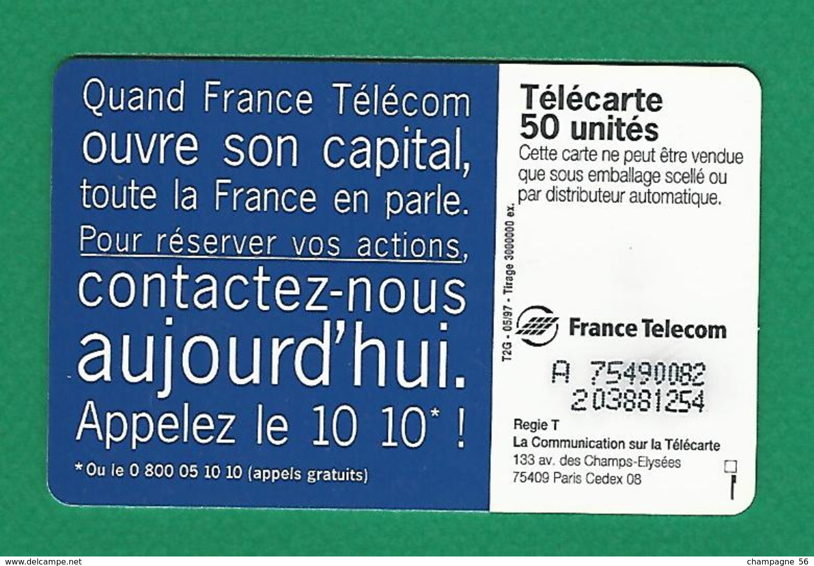 VARIÉTÉS 05 / 1997 ÊTRE ACTIONNAIRE DE SON TÉLÉPHONE   PUCE SO3 T2G  50 UNITÉS - Errors And Oddities