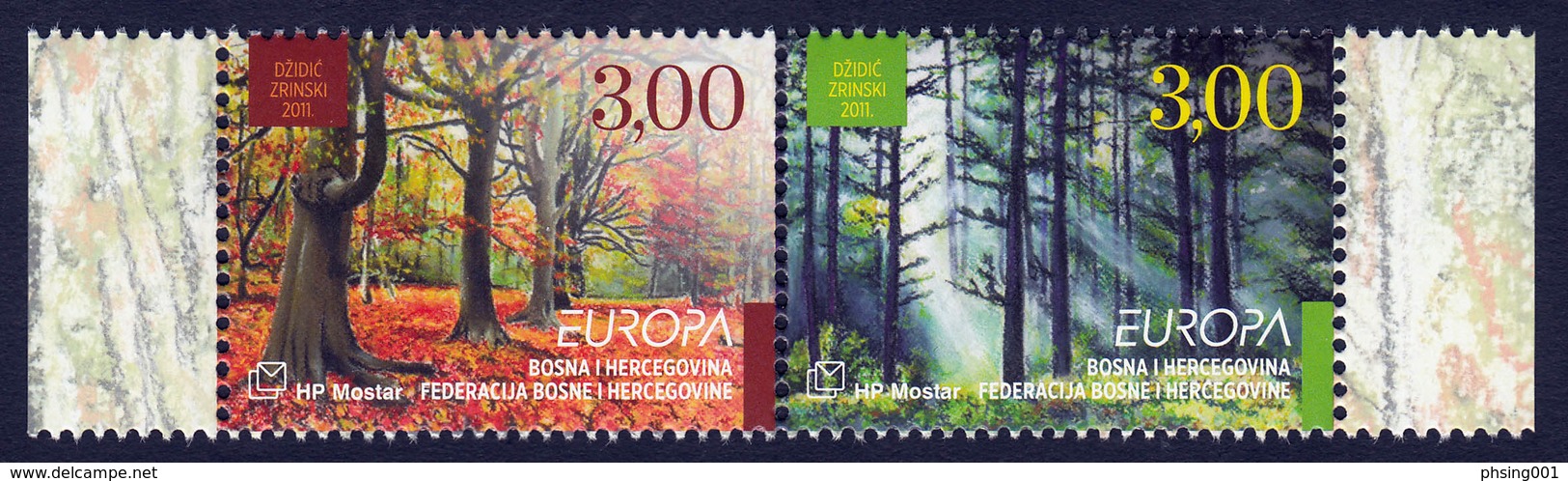 Bosnia Croatia 2011 Europa CEPT Forest, Set In Pair MNH - Bosnie-Herzegovine