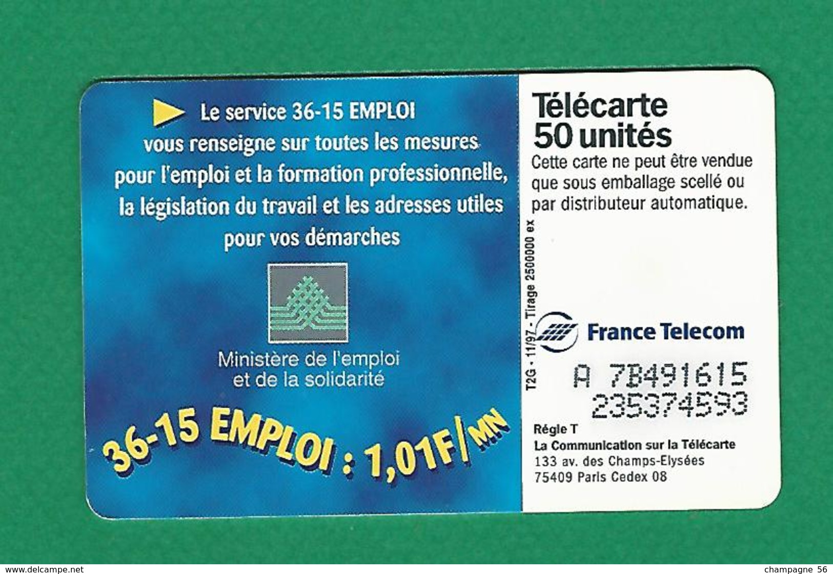 VARIÉTÉS 11 / 1997 LE 36-15 EMPLOI  PUCE SO3 T2G  50 UNITÉS - Fehldrucke