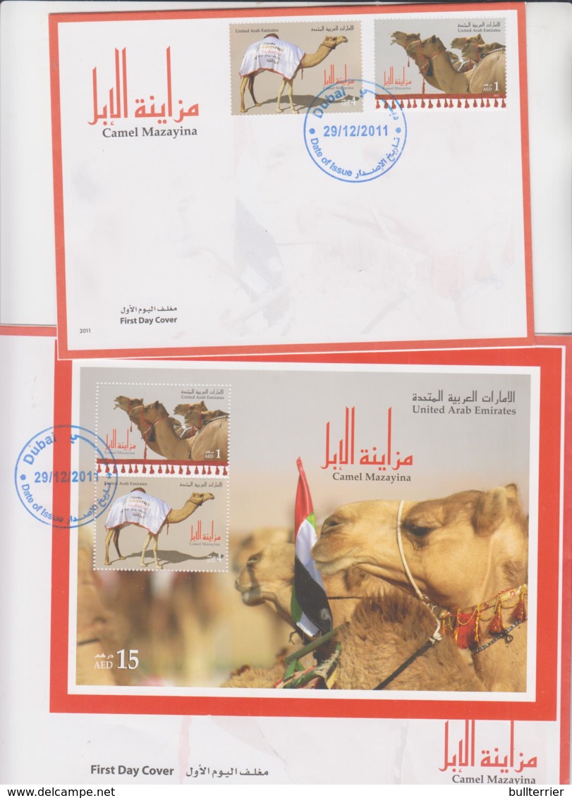 UAE -  2011 -  CAMELS SET OF 2 AND SOUVENIR SHEET ON  ILLUSTRATAD FDC - United Arab Emirates (General)