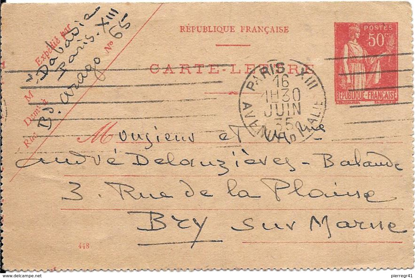 CARTE-LETTRE-1935-Cachet Paris-Ecrite-TBE - Cartes-lettres