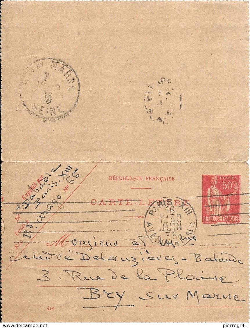 CARTE-LETTRE-1935-Cachet Paris-Ecrite-TBE - Cartes-lettres