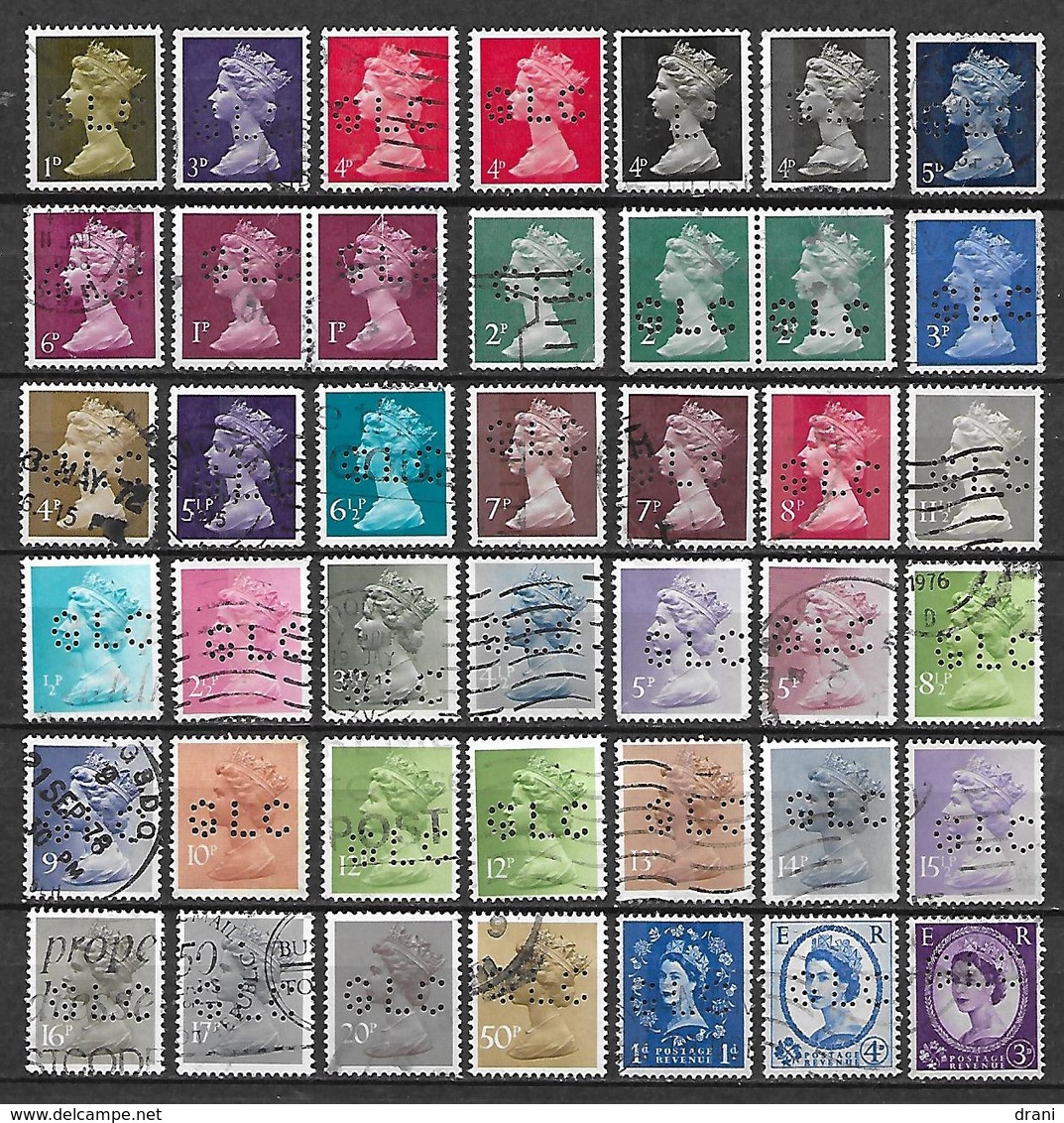 Lot De 42 Perforés Anglais G L C Sur Timbres Elizabeth II - Altri & Non Classificati