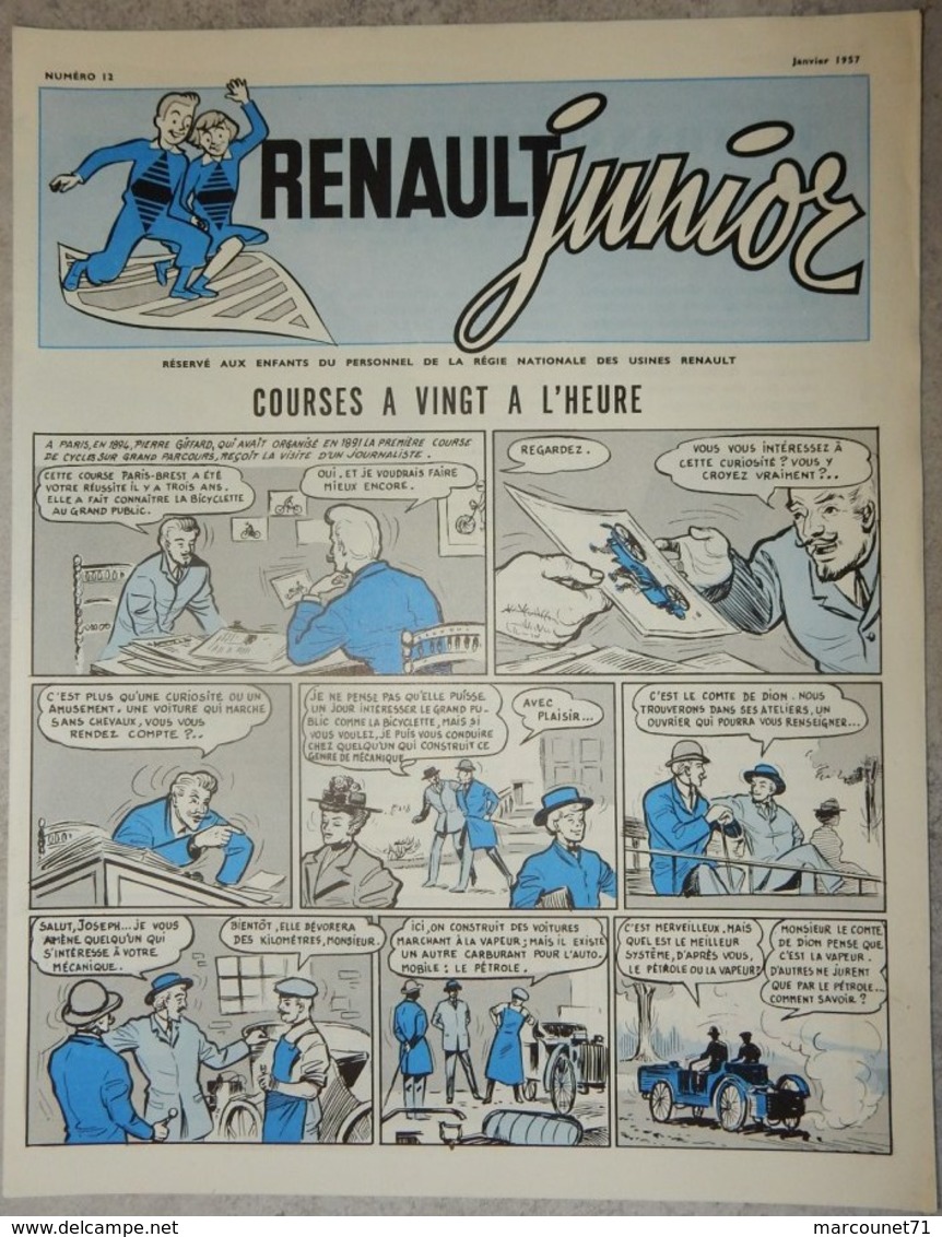 RARE REVUE RENAULT JUNIOR JANVIER 1957 N°12 RÉSERVÉ AU PERSONNEL VOITURE USINE - 1950 à Nos Jours